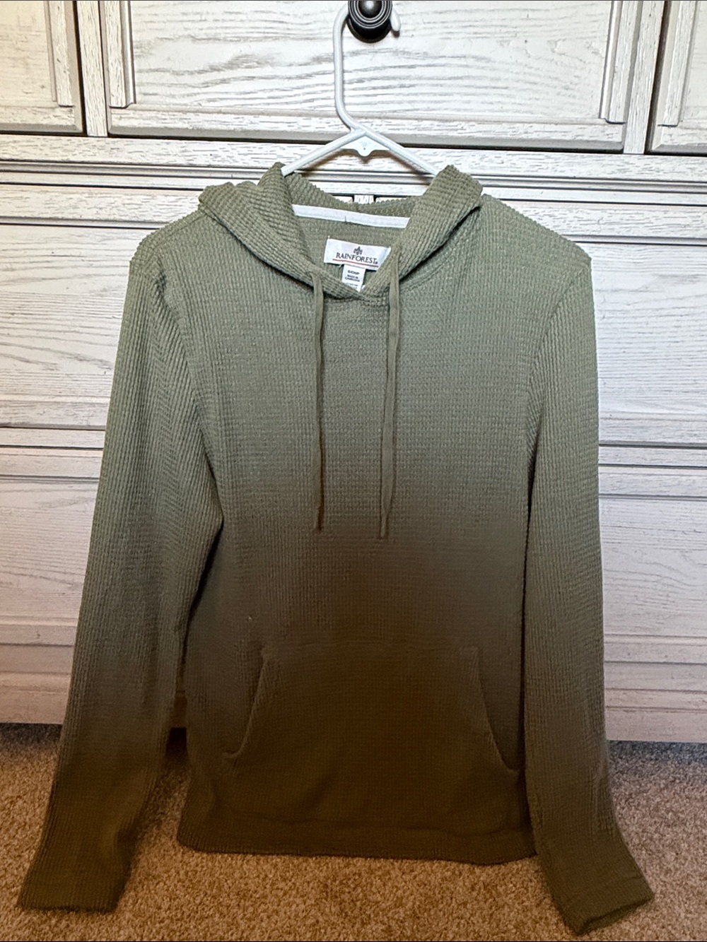 Olive Green Waffle Knit Hooded women’s pullover
